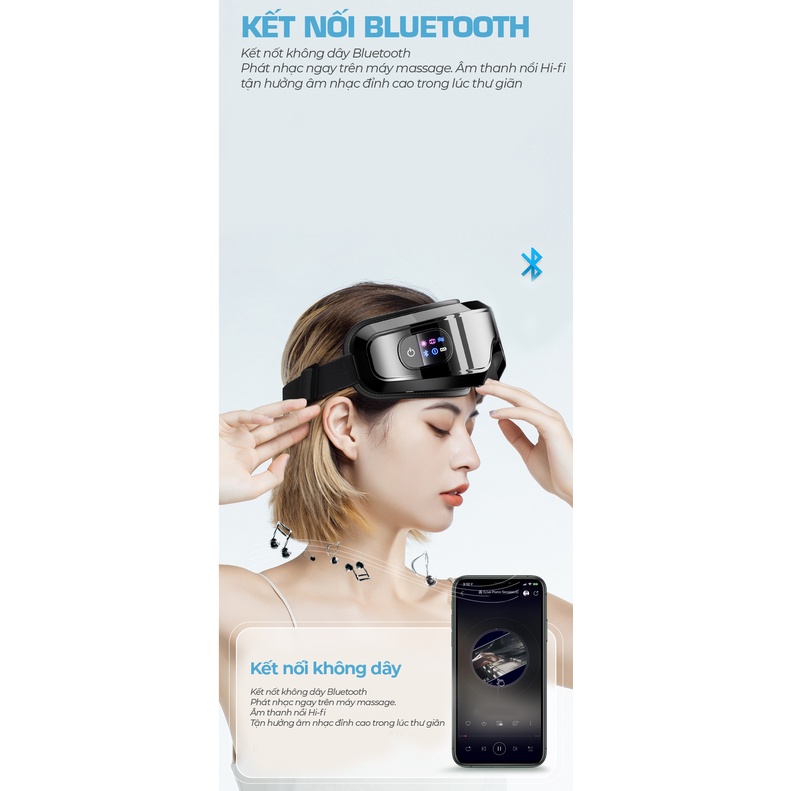 Máy massage mắt không dây VISPO VP-M21 với mát xa áp suất túi khí, rung đa tần, chườm ấm mắt tích hợp Smart Bluetooth