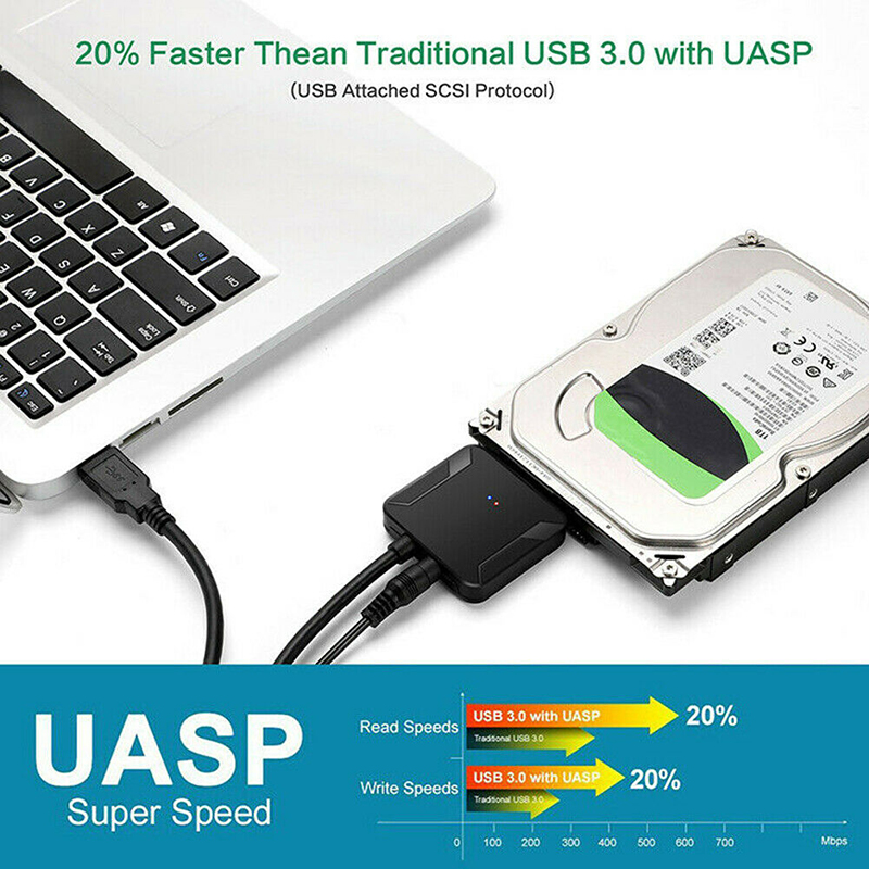 Dây Cáp Chuyển Đổi Sata Sang Usb 3.0 2.5 '' / 3.5 '' Hdd Ssd W / 12v Us | BigBuy360 - bigbuy360.vn