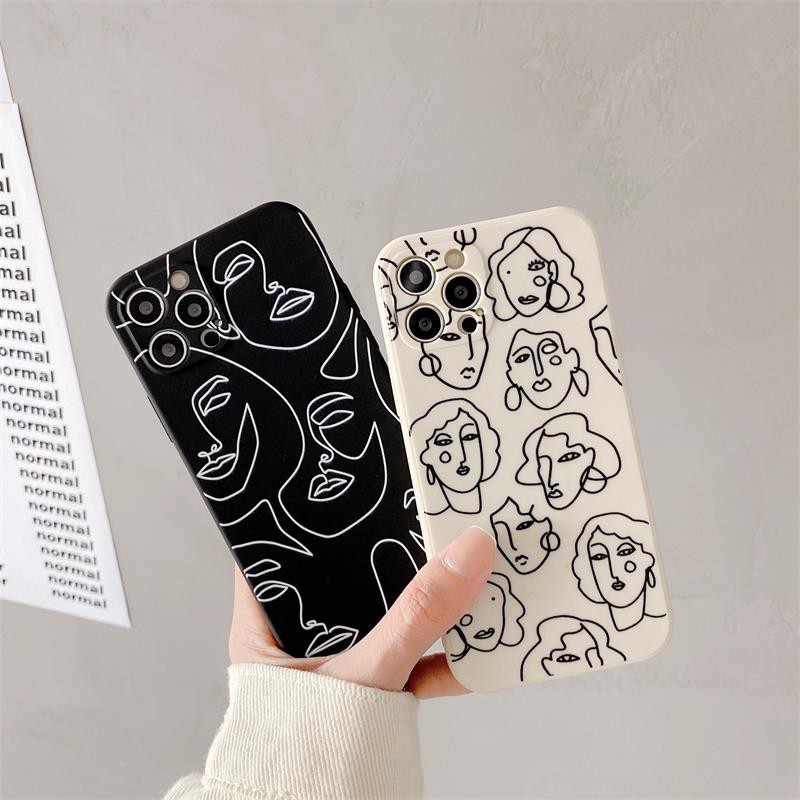 Fashion Art Human Face Line Couple Phone case for iPhone 6 6s 7 8 Plus 7plus 8plus 12pro 12 11 12 Pro Max X XR XS MAX SE 2020 INS Soft TPU Cover