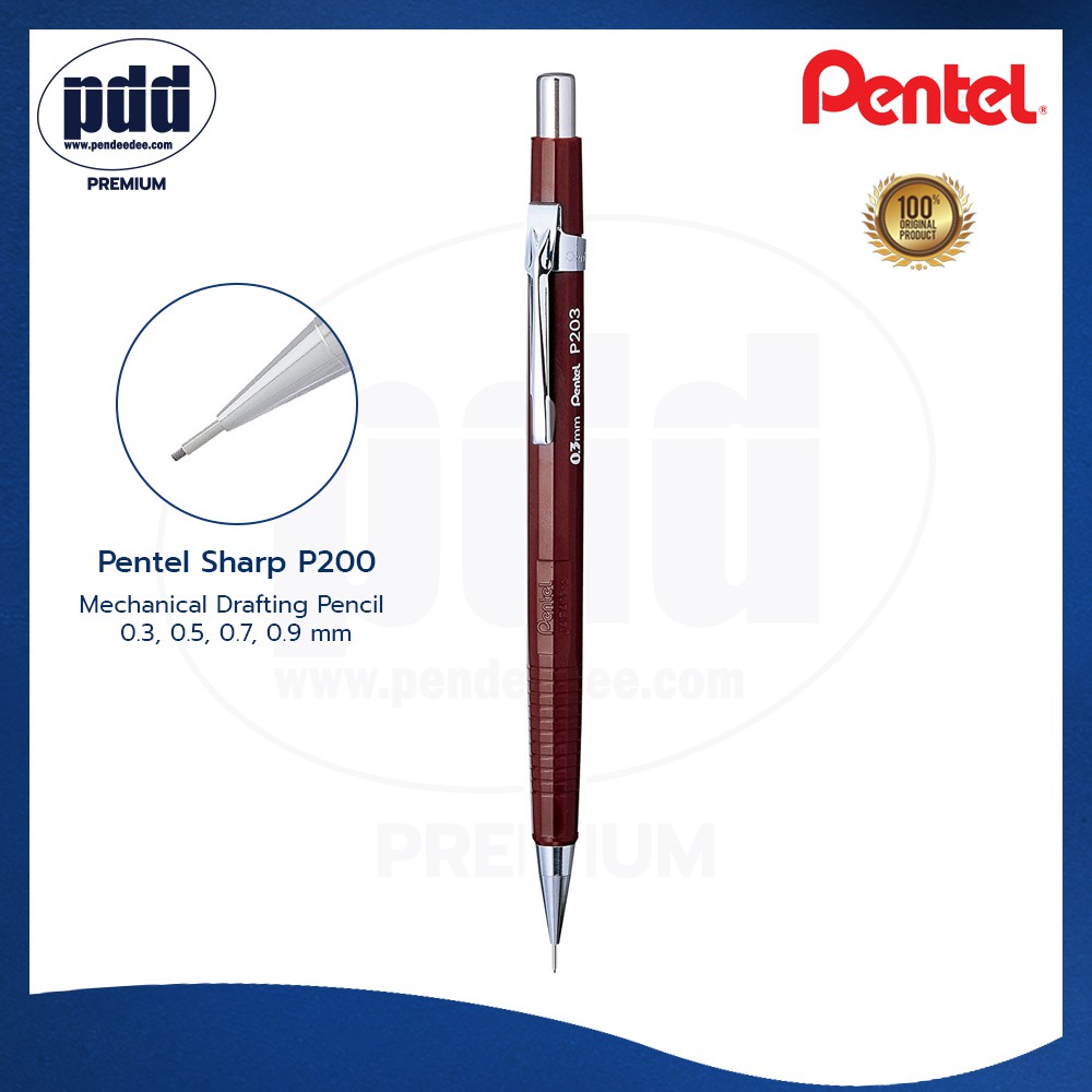 Bút chì cơ Pentel Sharp P200 Series 0,3 0,5 0,7 0,9 mm. Mẫu P200 [Pdd Premium]