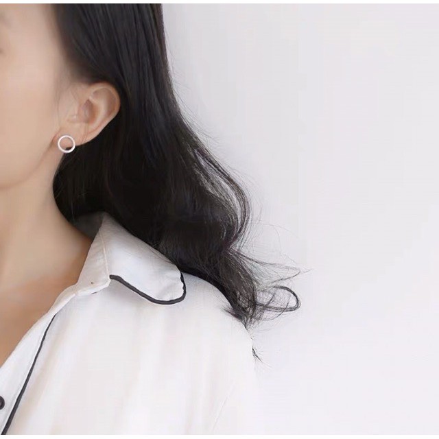 Khuyên tai nữ TLEE hình khối hình tròn basic đơn giản đường kính 1cm TleeJewelry B0348