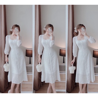 Đầm dự tiệc đầm trắng cổ vuông tay phồng tùng xòe siêu hot LUCAT DRESS