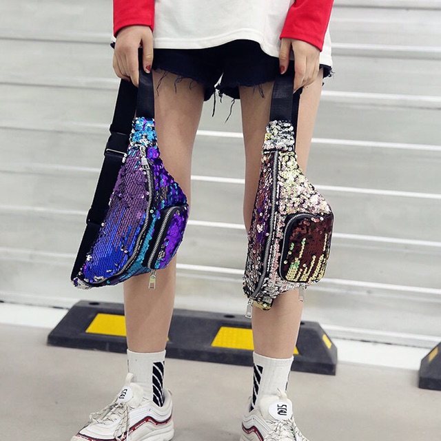 Túi bao tử đeo chéo kim sa nhiều màu ulzzang