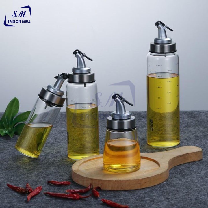 Chai đựng dầu ăn thủy tinh cao cấp 180 ml dáng LÙN có vòi chiết rót