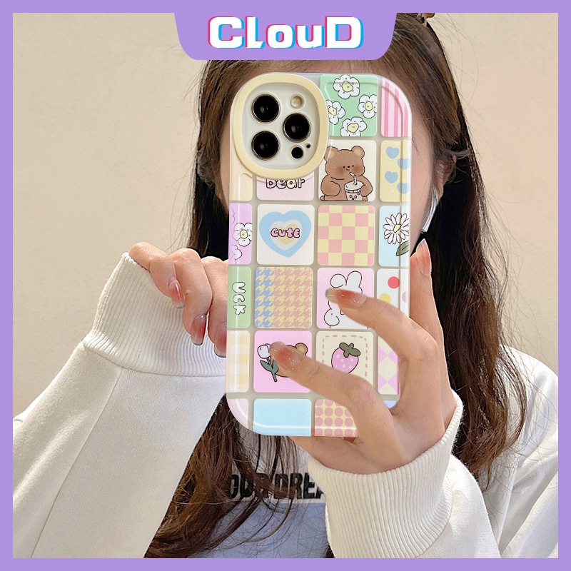 Ốp Điện Thoại TPU Kẻ Sọc Caro In Thỏ Gấu Cho iPhone 11 13 12 Pro MAX 7plus 8plus SE 2020 7 8 6 6s Plus XR X XS MAX