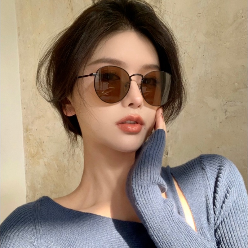 (KIQI-FASHION) COD Kính Chống Nắng Uv400 Gọng Kim Loại Tròn Oversize Chất Lượng Cao Thời Trang Phong Cách Hàn Quốc Cho Nữ
