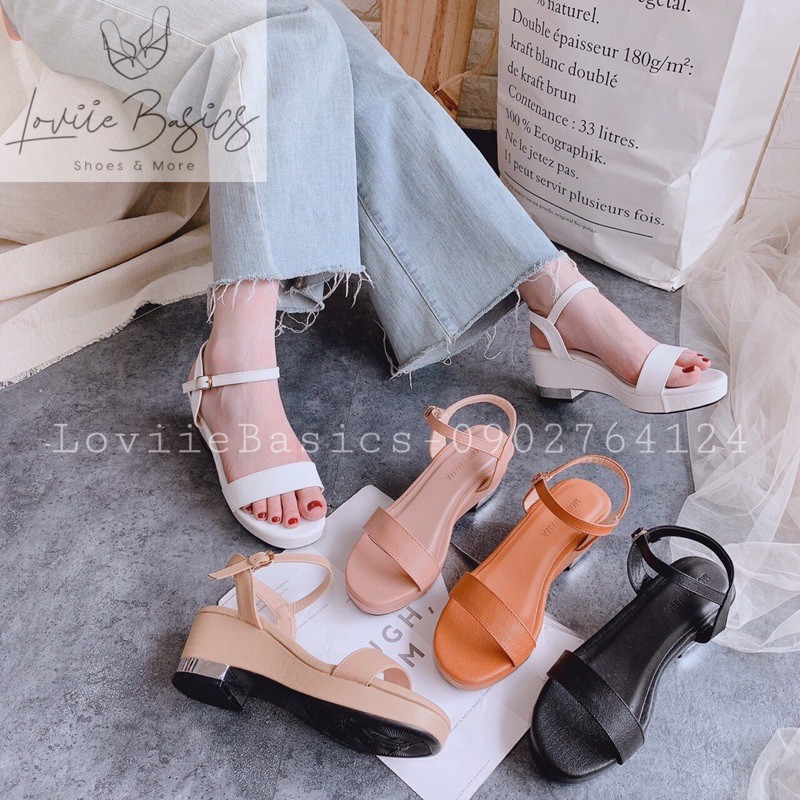 SANDAL NỮ CAO GÓT LOVIIE BASICS - GIÀY SANDAL QUAI NGANG 5P - GIÀY QUAI HẬU ĐẾ XUỒNG - SANDAL NỮ ĐỘN ĐẾ S190818