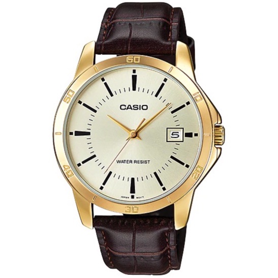 Đồng hồ nam Casio MTP-V004GL-9AUDF Chính hãng - Dây da - Viền mạ vàng