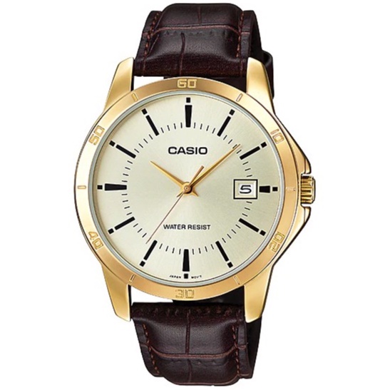 Đồng hồ nam Casio MTP-V004GL-9AUDF Chính hãng - Dây da - Viền mạ vàng