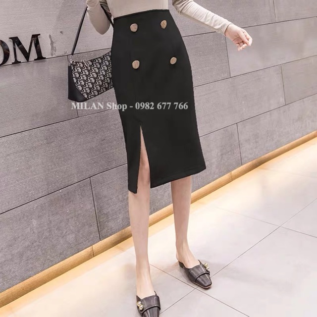 Chân váy dạ dài qua gối 4 khuy siêu chất | BigBuy360 - bigbuy360.vn