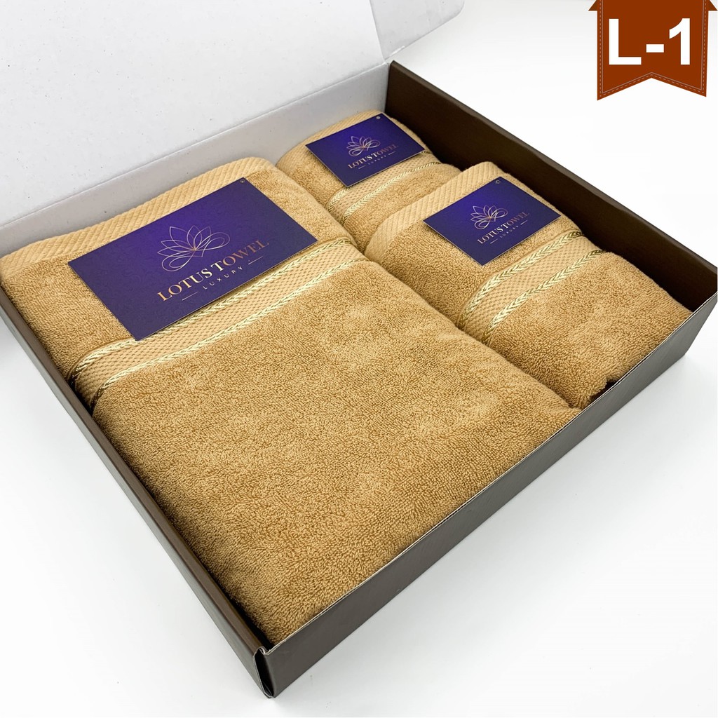 [SIZE LỚN] Hộp 3 khăn Châu Âu - LotusTowel sang trọng, 100% cotton, siêu mềm, ko bay màu