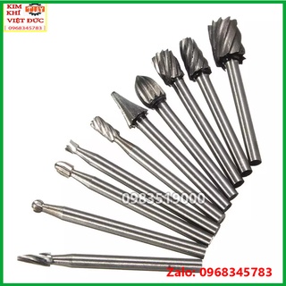 Bộ 10 đầu mũi mài khắc làm gỗ lũa cán 3mm