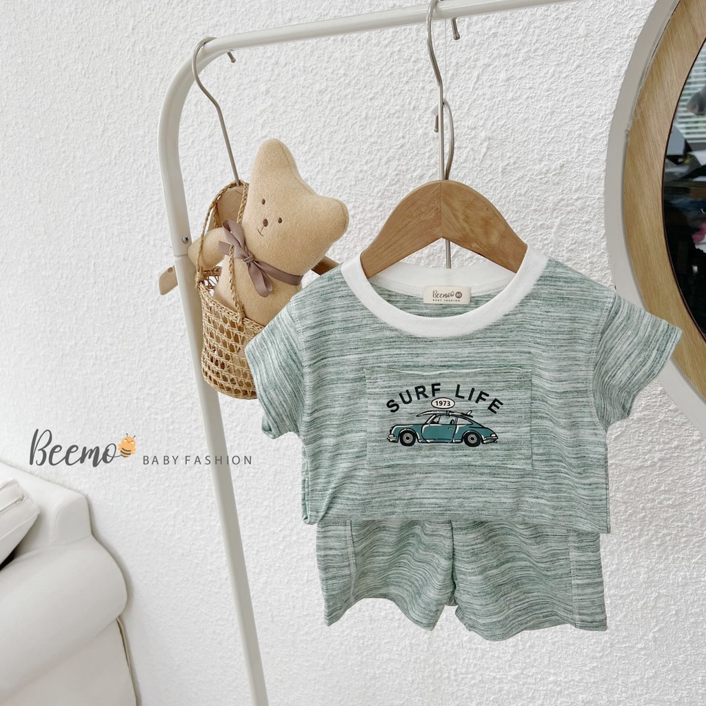Bộ quần áo cho bé trai, gái Beemo, Chất liệu cotton, họa tiết ô tô, 3 màu xinh xắn B165