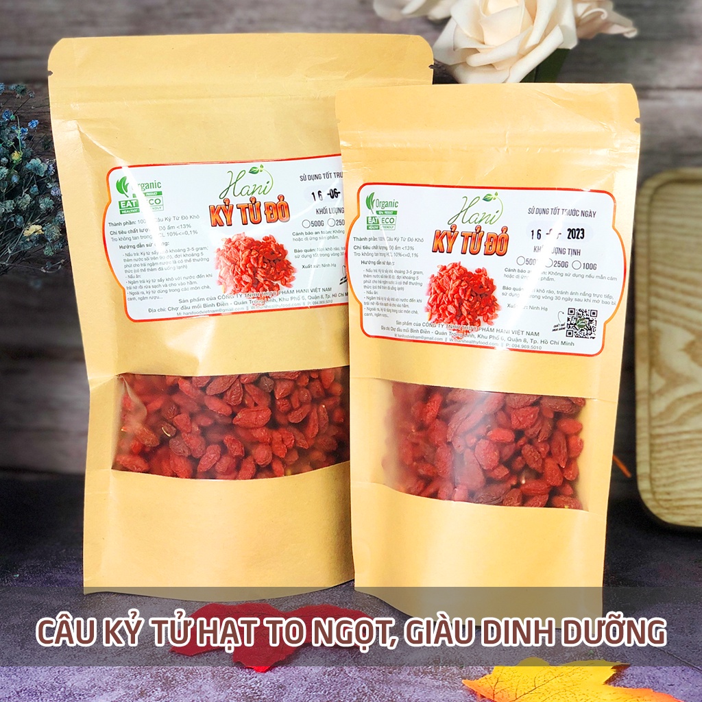 Kỷ Tử Đỏ  Ninh Hạ - Sấy Khô Quả To Đều Thuần Chủng 500g - Giúp Đẹp Da, Bổ Máu, Dễ Ngủ, Sáng Mắt 🌱 Hani Food
