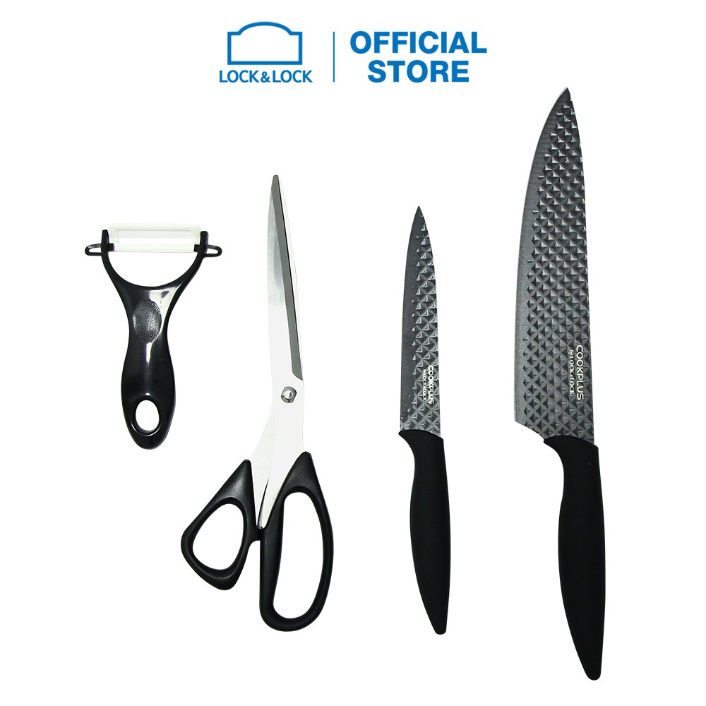 Bộ dao nhà bếp 4 món Lock&Lock kitchen knife set - màu đen CKK103S4BLK