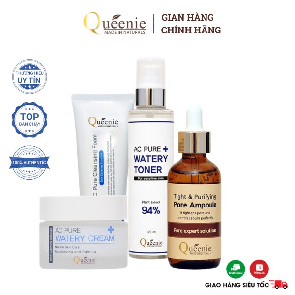 Bộ Mỹ Phẩm Se Nhỏ Lỗ Chân Lông Queenie Làm Sạch Sâu, Bổ Sung Dưỡng Chất 4 Sản Phẩm