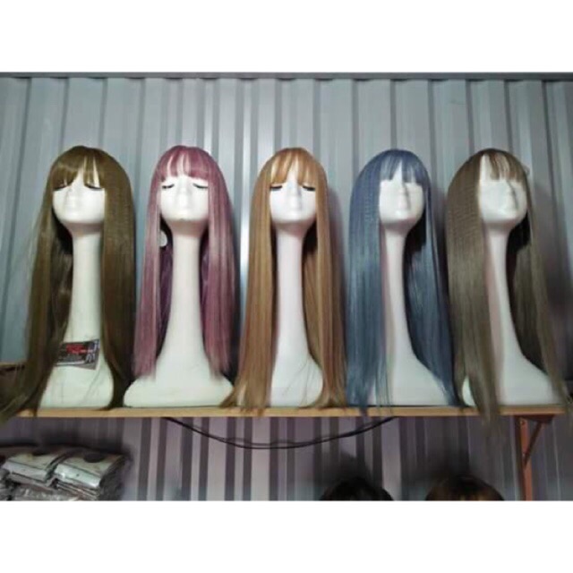 Tóc giả nguyên đầu cosplay chịu nhiệt các màu-tặng lưới chùm tóc