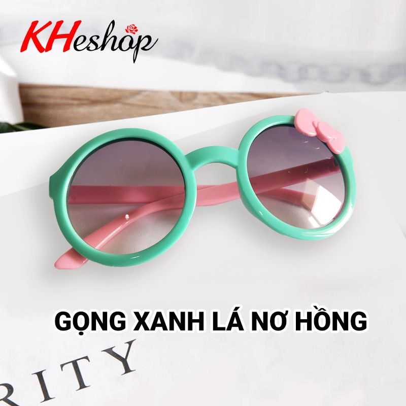 kính mát thời trang cho bé gái, có nơ gọng tròn dễ thương, đi nắng chống bui, chống tia UV400- mã H1374