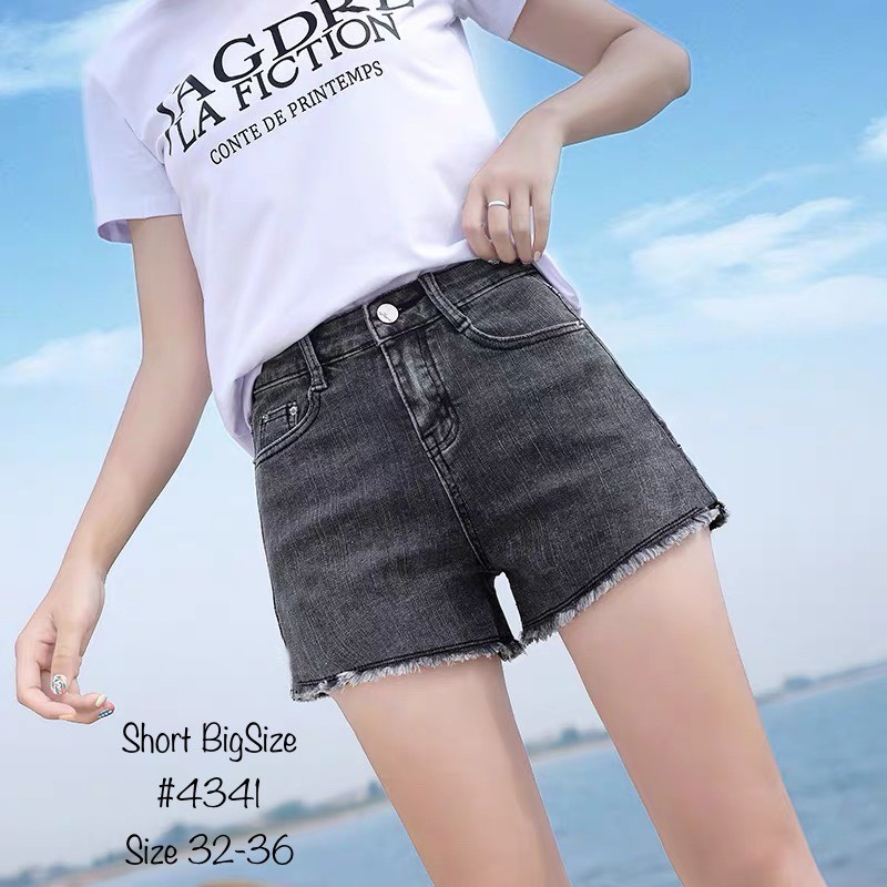 Quần short jeans đùi nữ BigSize màu Xám Tua Lai, lưng cao, co dãn mạnh 4341 MLJ 60kg 70kg 80kg 90kg