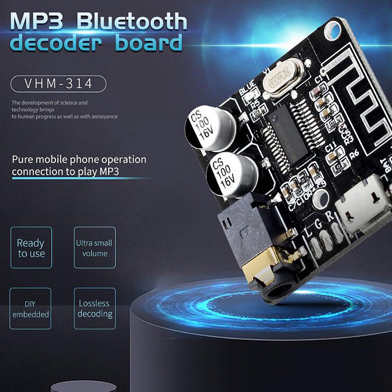 Bảng Mạch Giải Mã Tín Hiệu Âm Thanh Bluetooth 5.0 Mp3 Vhm-314 V.20 Kèm Phụ Kiện