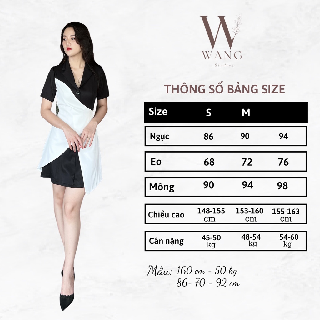 Váy dự tiệc, công sở nữ Wang phối vạt trắng chất vải chéo hàn mặt vân đẹp mát nhẹ WS020