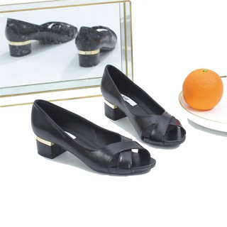 Giày Cao Gót 3cm Hở Mũi Đế Vuông Quai Chéo P204