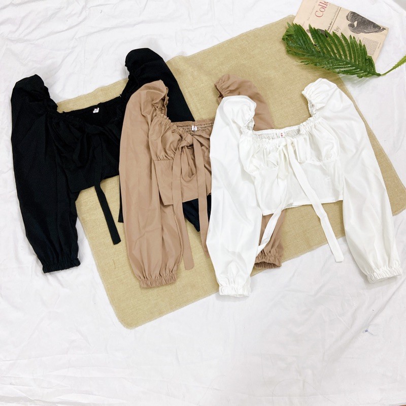 [Có sẵn+ảnh thật] Áo sơmi thắt nơ ngực croptop bèo nhún sexy | BigBuy360 - bigbuy360.vn