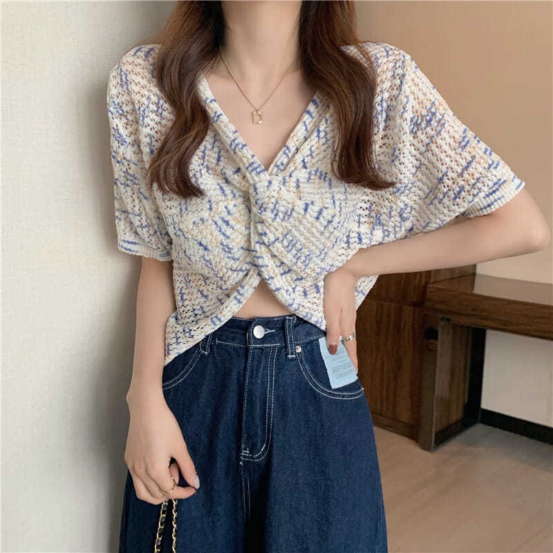 áo croptop nữ Áo Len NgắN Tay Cổ Chữ v Phong CáCh HàN QuốC 2022 Cho Nữ JL-TX-188