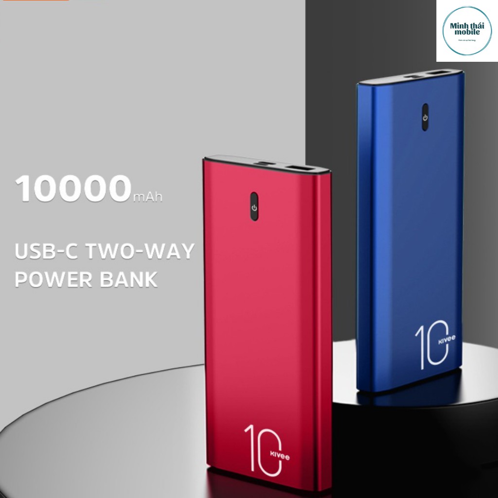 Pin Sạc Dự Phòng Dung Lượng 10000mAh, Đèn Led Hiển thị Pin, 2 Cổng Sạc, Bảo Hành 6 Tháng, Chính Hãng KIVEE