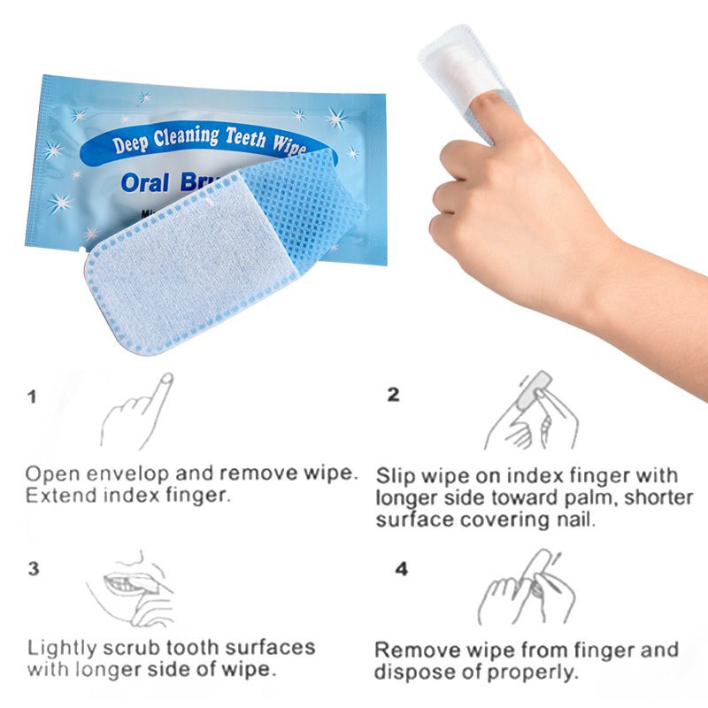 Bộ 50 khăn lau gắn ngón tay giúp làm sạch men răng giúp răng trắng sáng