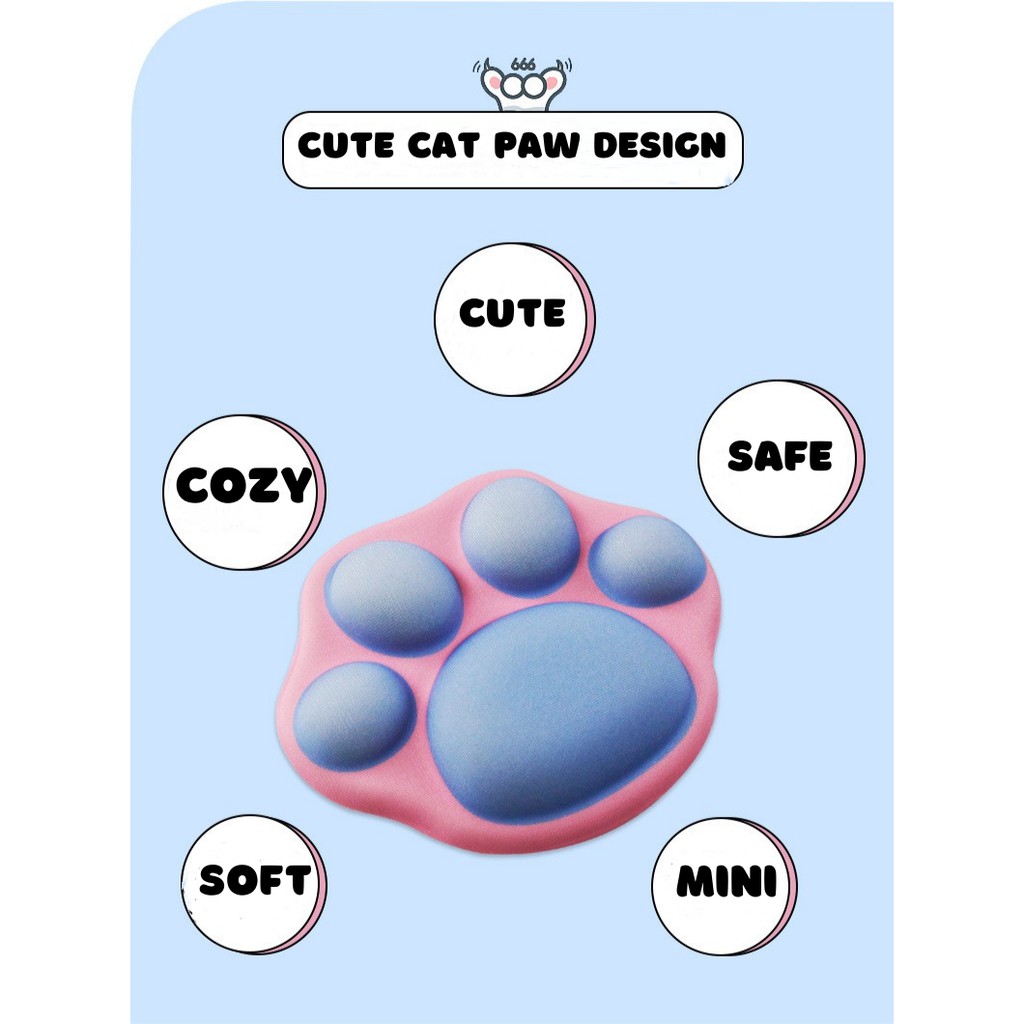 Đệm Kê Tay Sử Dụng Chuột Hình Bàn Chân Mèo 3D Bằng Xốp Chống Trượt