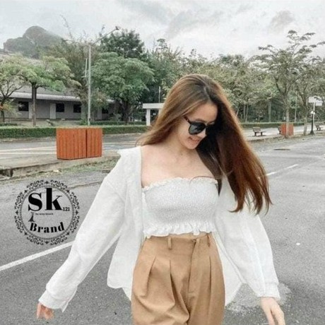 Áo sơ mi voan form rộng trắng tặng kèm áo ống mặc trong xinh lss