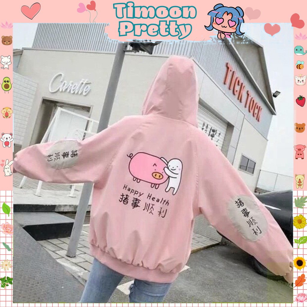 ÁO KHOÁC DÙ NỮ 2 LỚP - IN HÌNH CHÚ HEO NGỘ NGĨNH ĐÁNG YÊU Hot