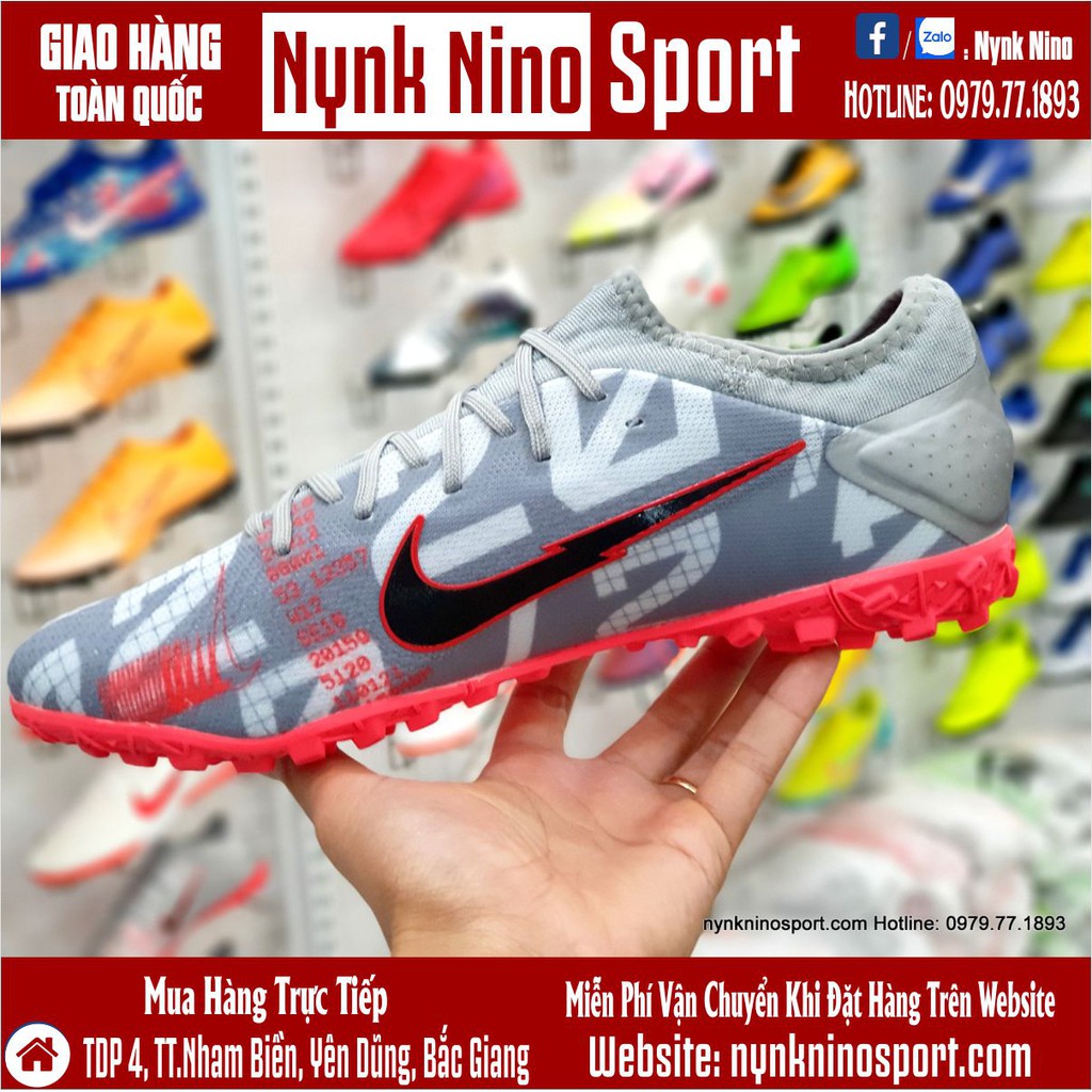 Giày Bóng Đá Mercurial Vapor 13 Pro Xám Hồng Vạch Đen Cổ Lửng TF