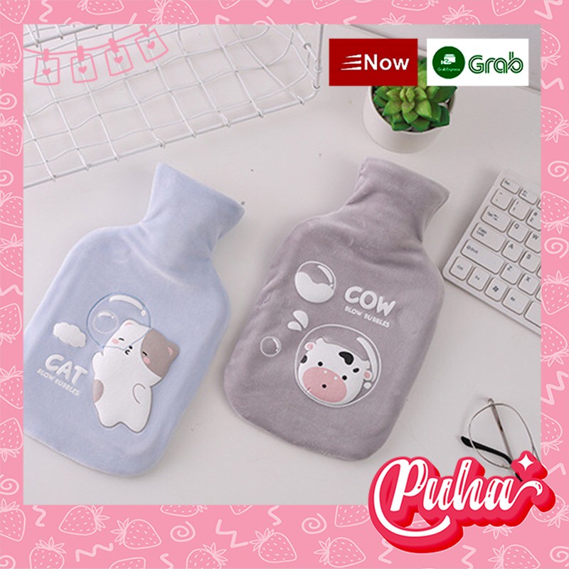 Túi chườm bụng kinh PUHA 1000ml, túi chườm nóng lạnh đa năng, sưởi ấm giảm đau bụng cho bạn nữ