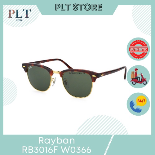 Kính mát Rayban RB3016F W0366 (55-19-145) Clubmaster gọng nâu đồi mồi Full Box