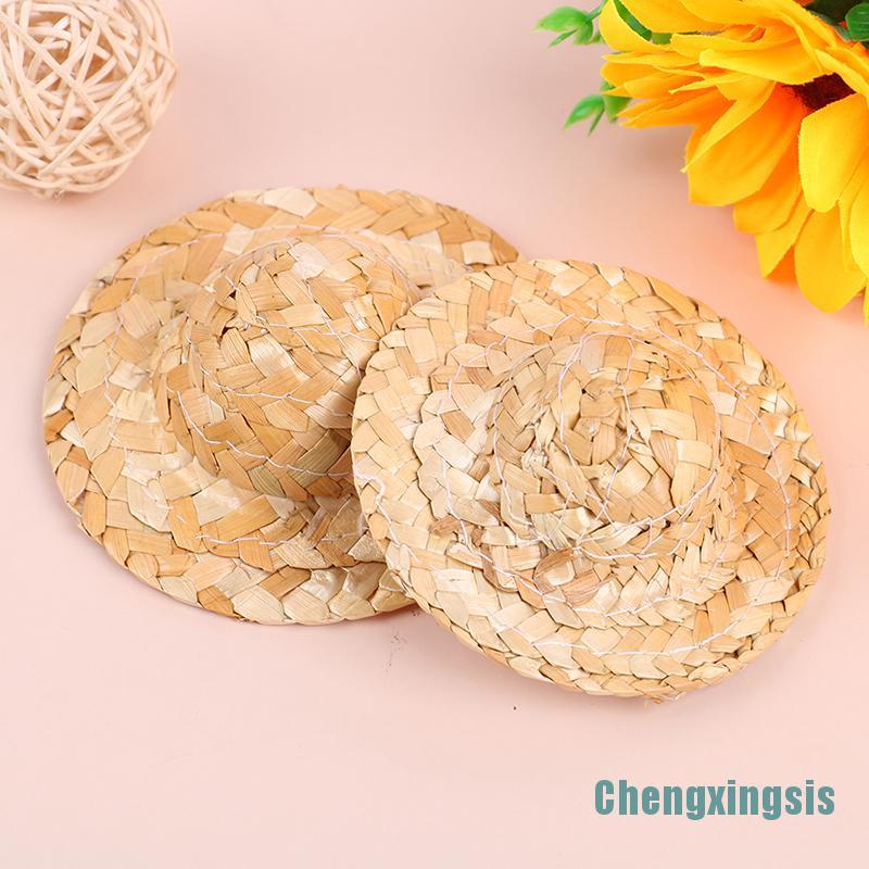 Set 2 mô hình mũ rơm đan thủ công mini DIY dành cho trang trí búp bê trang sức