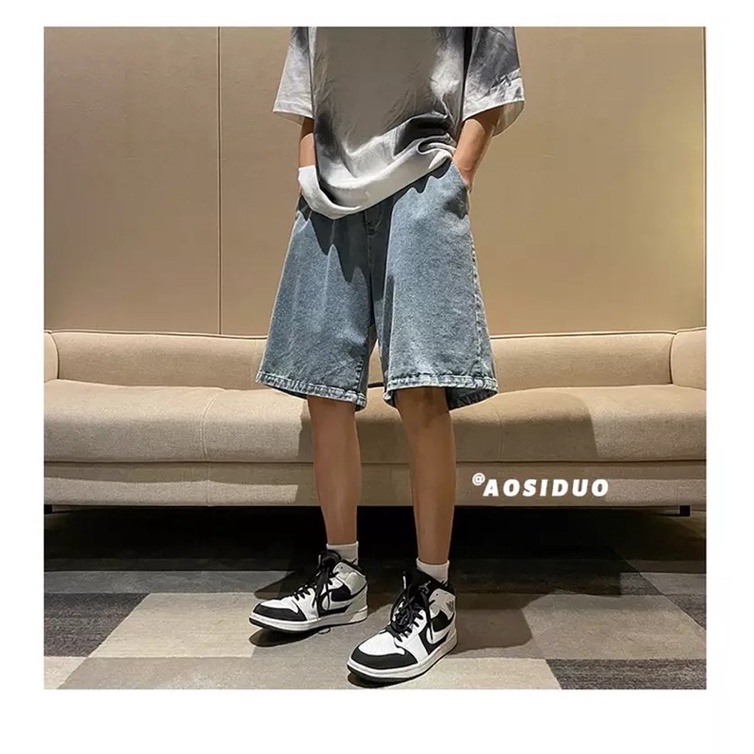 QUẦN SHORT JEANS ỐNG RỘNG NAM NỮ T-A-N Style hàn quốc-QSJ03-chất ngất màu xanh,xám ảnh thật