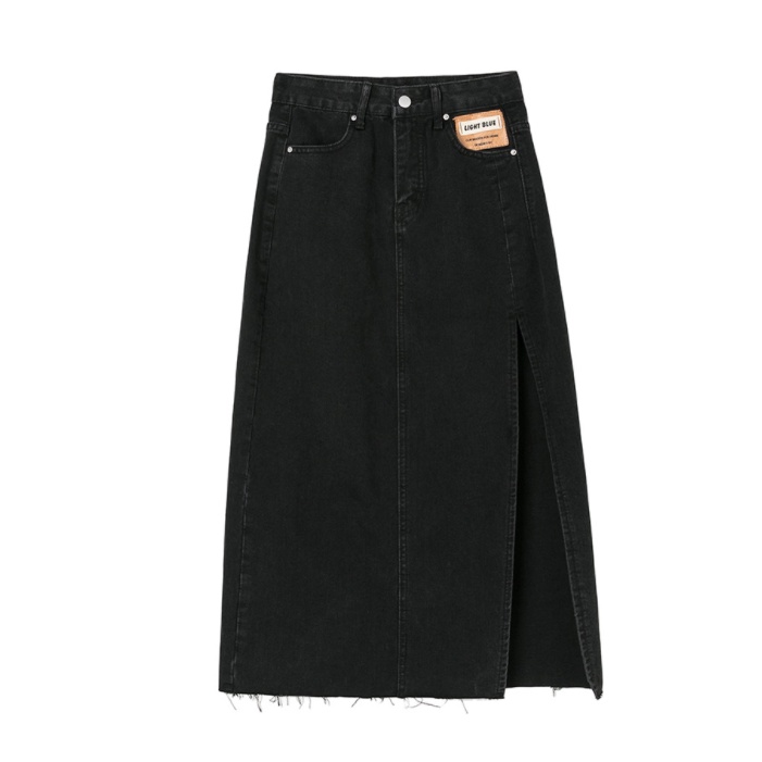 Chân váy jeans dài xẻ tà cao Quảng Châu, năng động, dạo phố, đi chơi