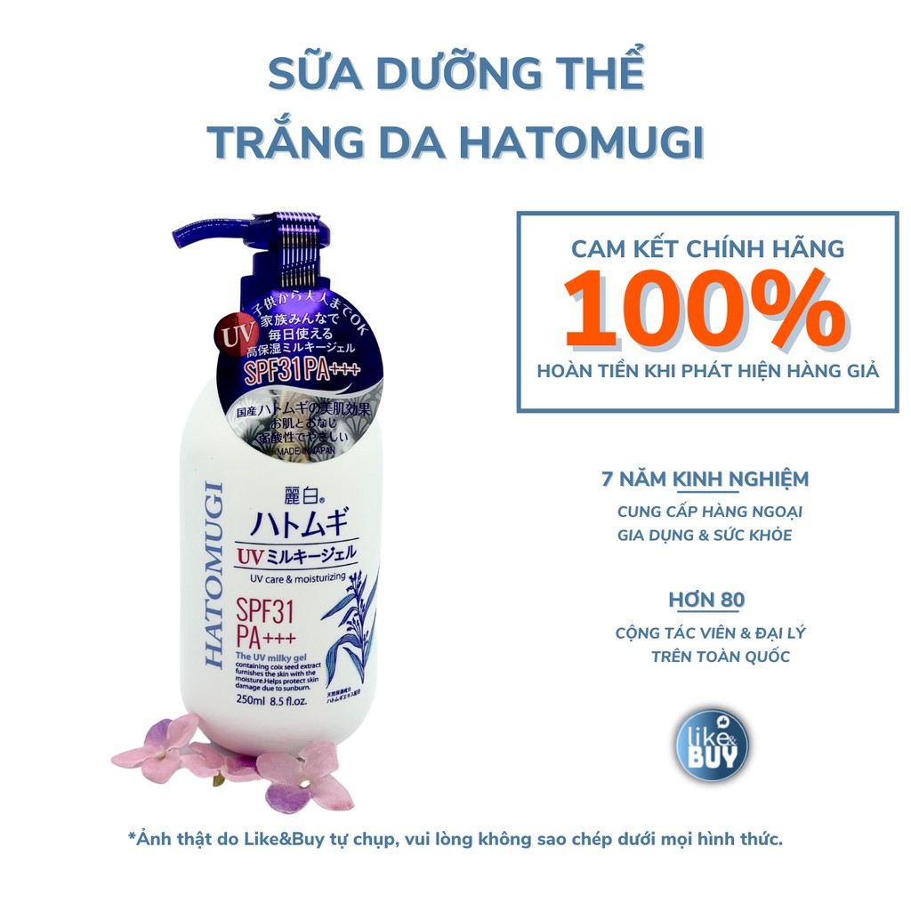 Sữa dưỡng thể trắng da, sữa dưỡng thể HATOMUGI SPF31 PA+++ 250ml - hàng nội địa NHẬT