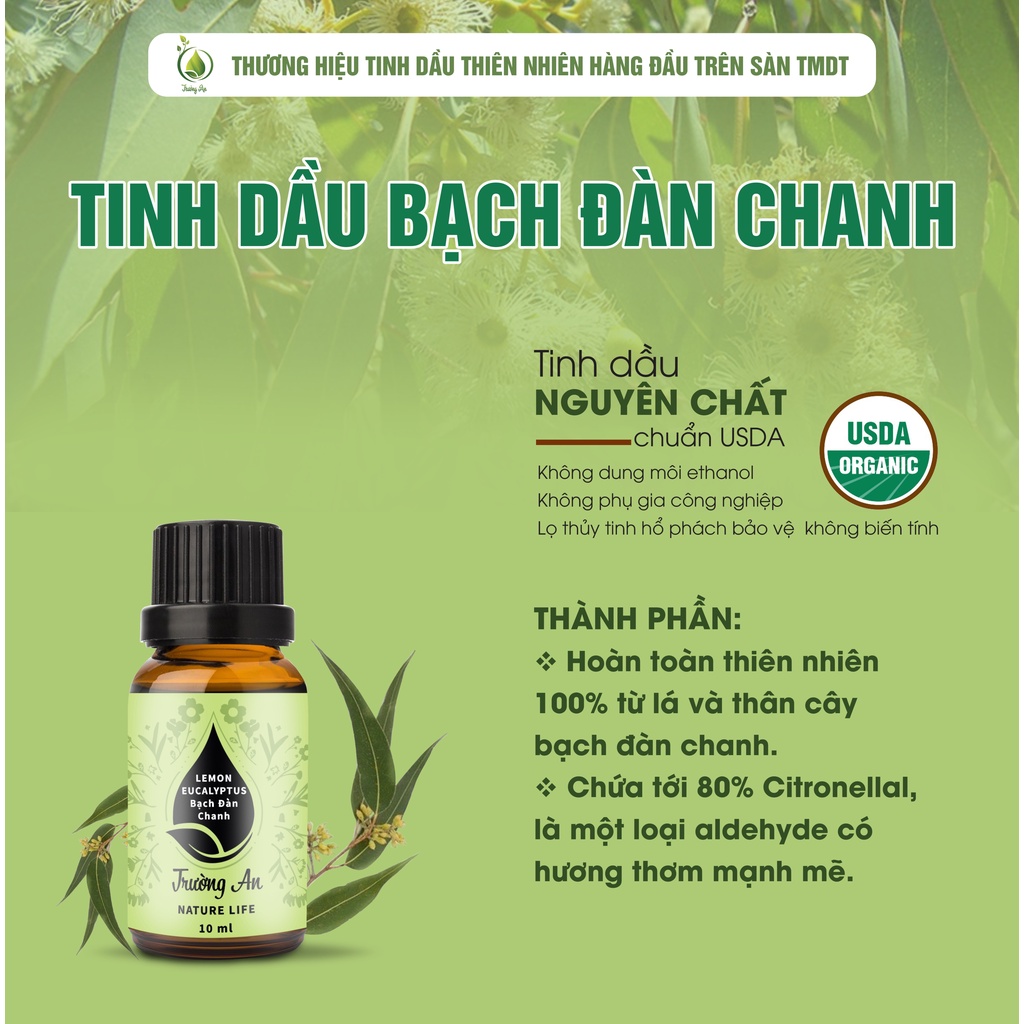 Tinh dầu Bạch Đàn Chanh Lemon Ẹucalyptus Essential Oil Trường An, xuất sứ thiên nhiên, có giấy kiểm định COA