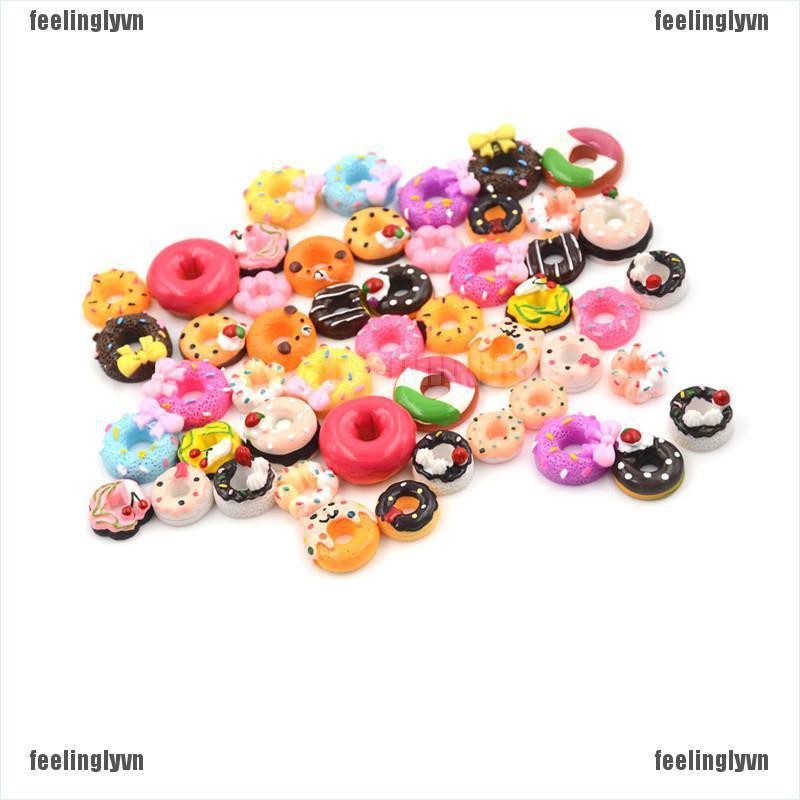 ❤TOP❤ Set 10 bánh donut mini bằng nhựa resin dùng trang trí nhà búp bê xinh xắn ❤YO