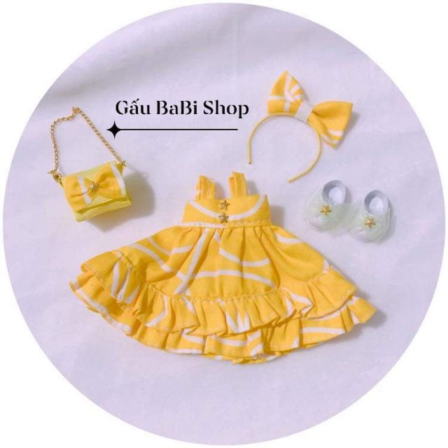 Set đầm tặng cài tóc cho búp bê baboliy, size 1/8, 5inch, ob11, ddf, blythe, animator