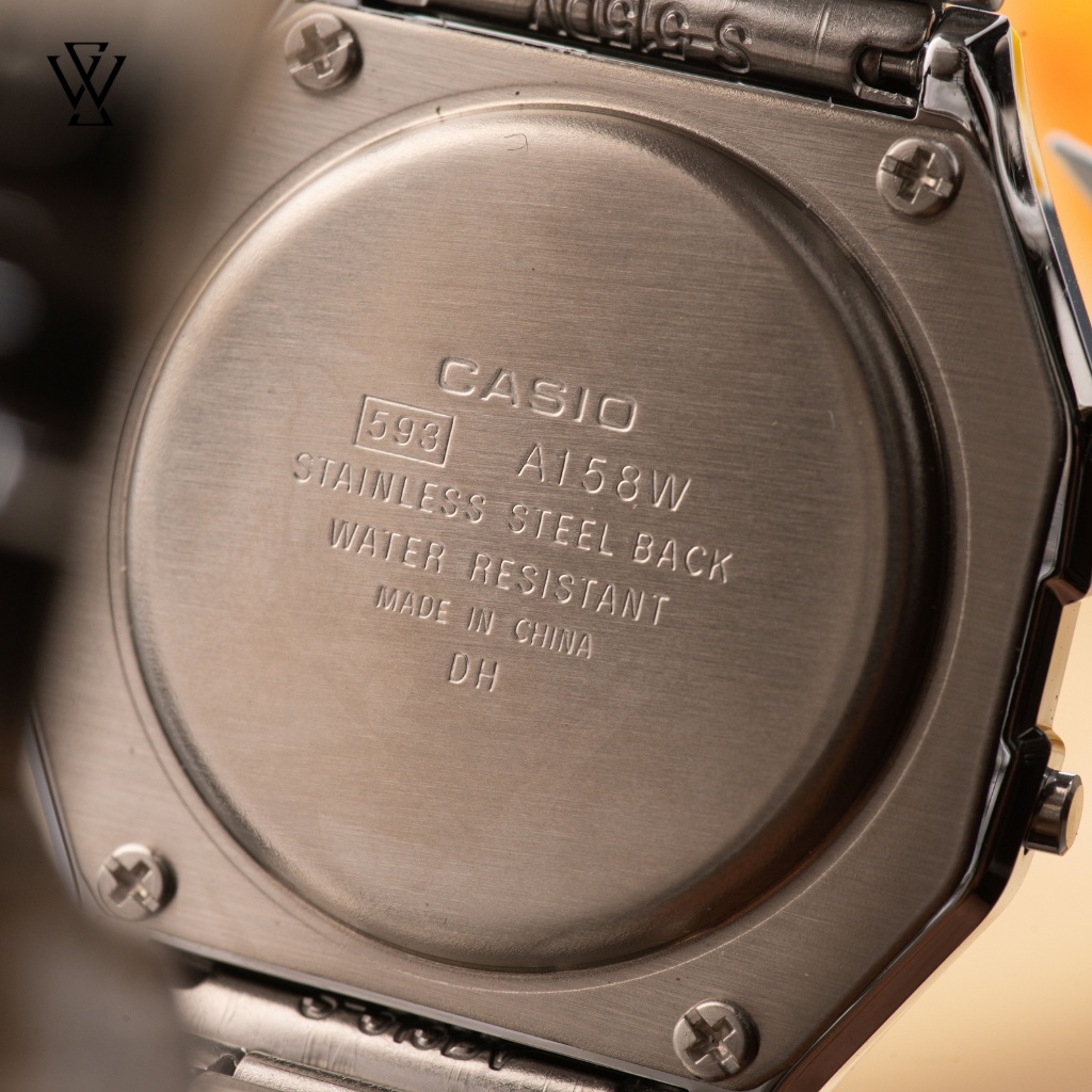 Đồng Hồ Điện Tử Unisex Casio WATCHSTORE A158WA-1DF Thiết Kế Mặt Kính Chữ Nhật Nhựa 36mm, Dây Đeo Kim Loại