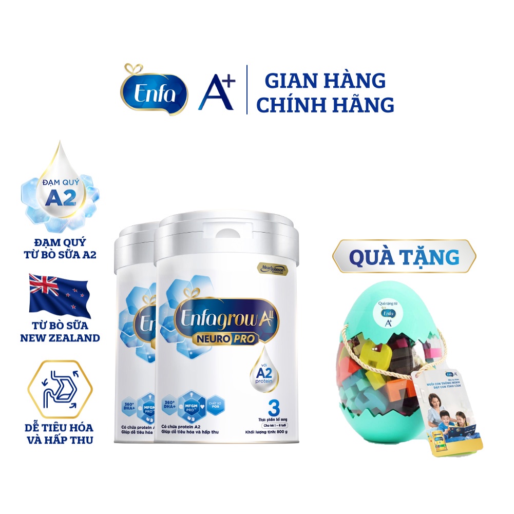 [Tặng 1 Bộ Ghép Hình Hình Trứng] Bộ 2 Lon Sữa Bột Enfagrow A2 Neuropro 3 Cho Trẻ Từ 1 - 6tuổi – 800g