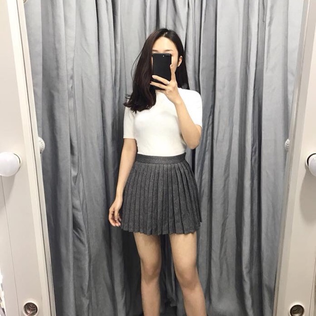Chân váy dạ dập ly