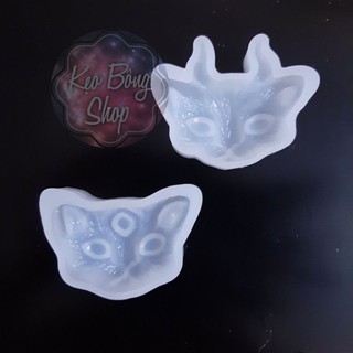 Khuôn siliconee hình đầu mèo quỷ làm móc khóa, phụ kiện resin