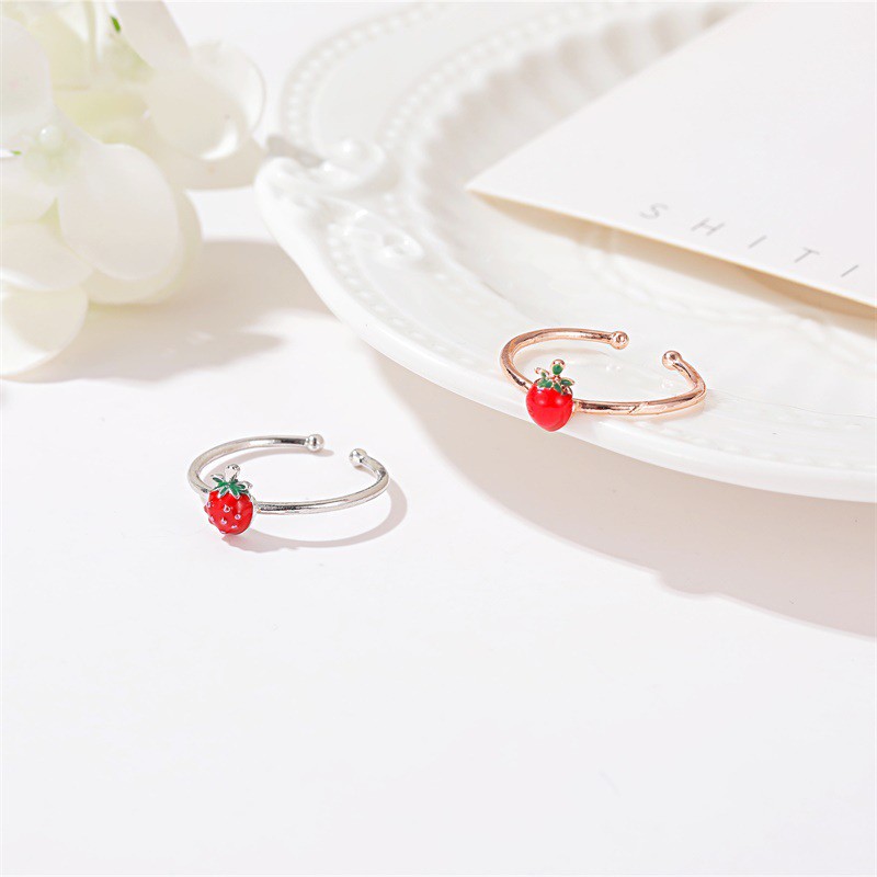 Nhẫn hợp kim hình quả dâu dễ thương cho nữ