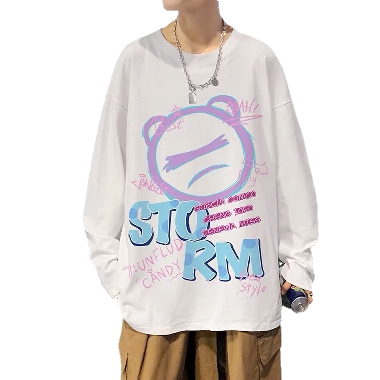 Áo Thun Tay Dài Dáng Rộng In Họa Tiết Hoạt Hình Phong Cách Nhật Bản Thời Trang Cho Nam Và Nữ size M-5XL