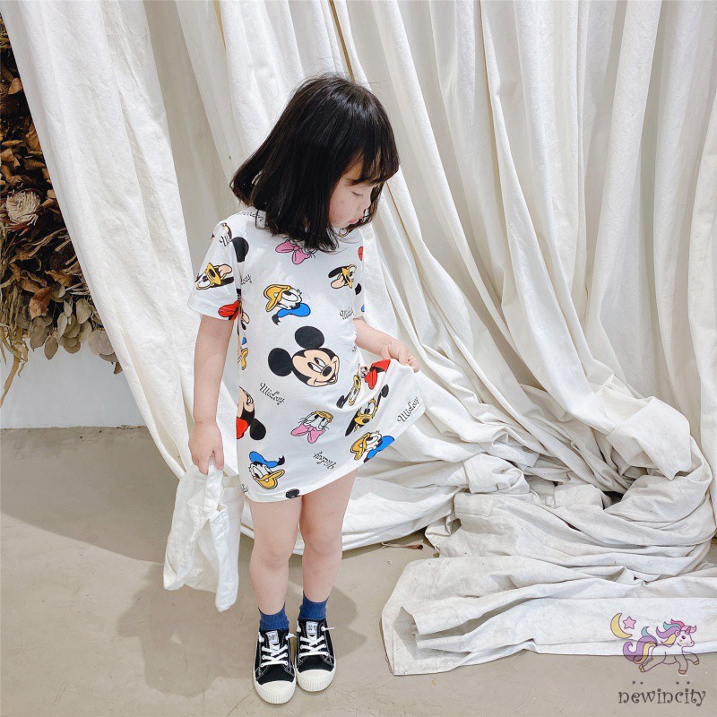 Đầm bé gái in hình chuột Mickey
